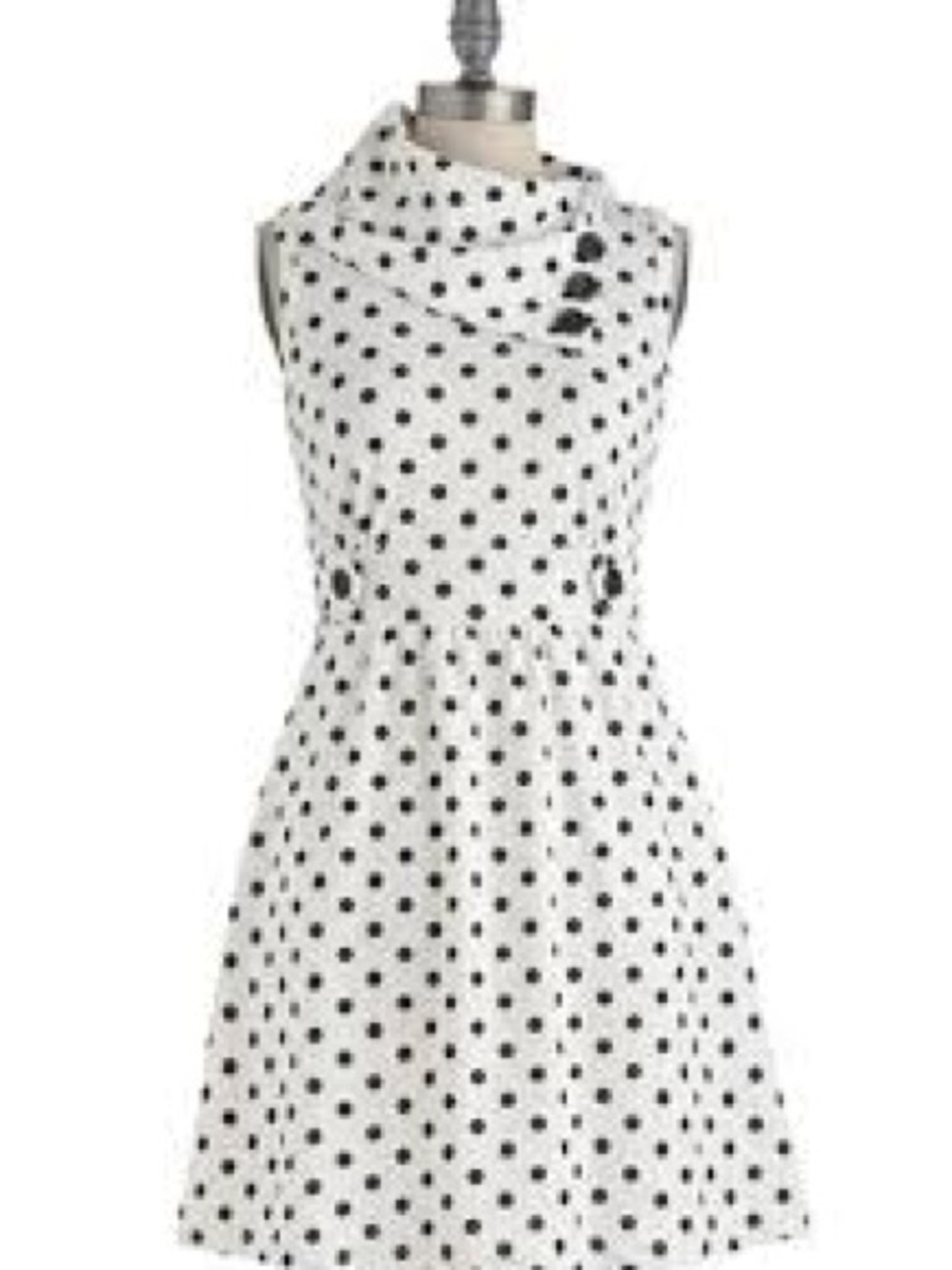 Polka Dot Sleeveless Fit-and-Flare Dress - White with Black Dots